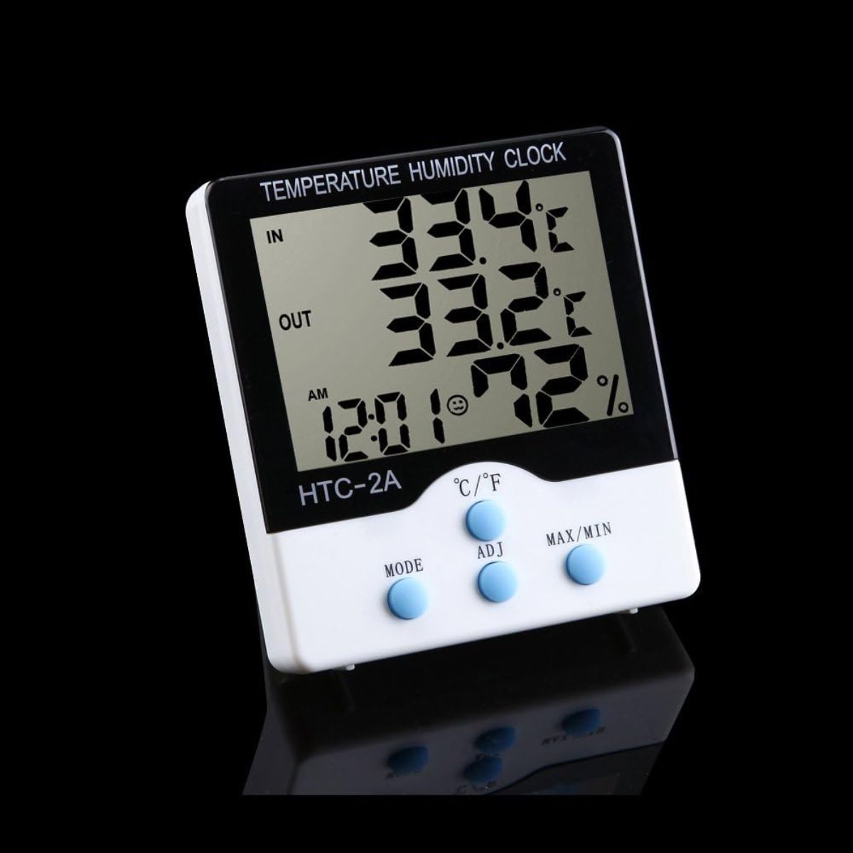 Medidor electrónico de humedad y temperatura para interiores y exteriores  con reloj despertador HTC-2 