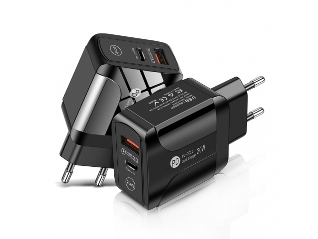 CARGADOR DE PARED USB QC3.0 / USB-C PD 20W